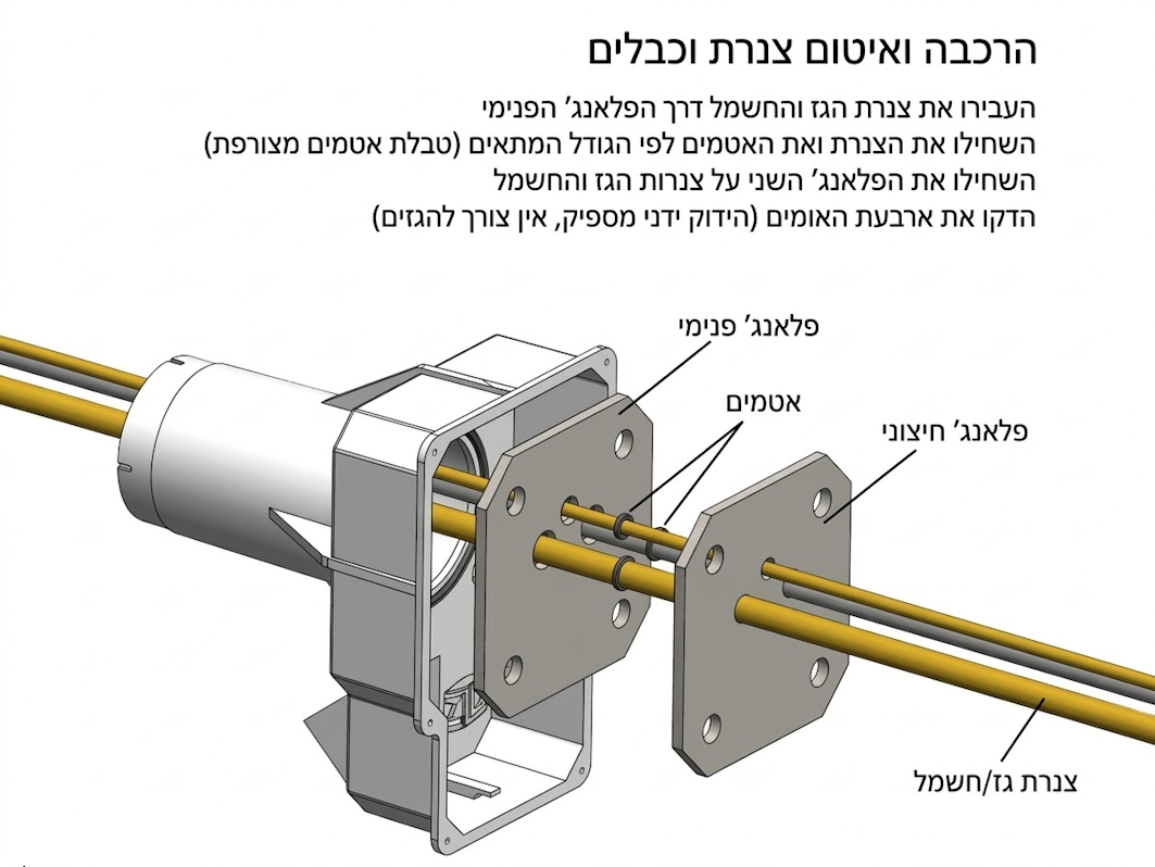 ההתקן ליציקה לאחר יציקת הבטון עם צינור מזגן
