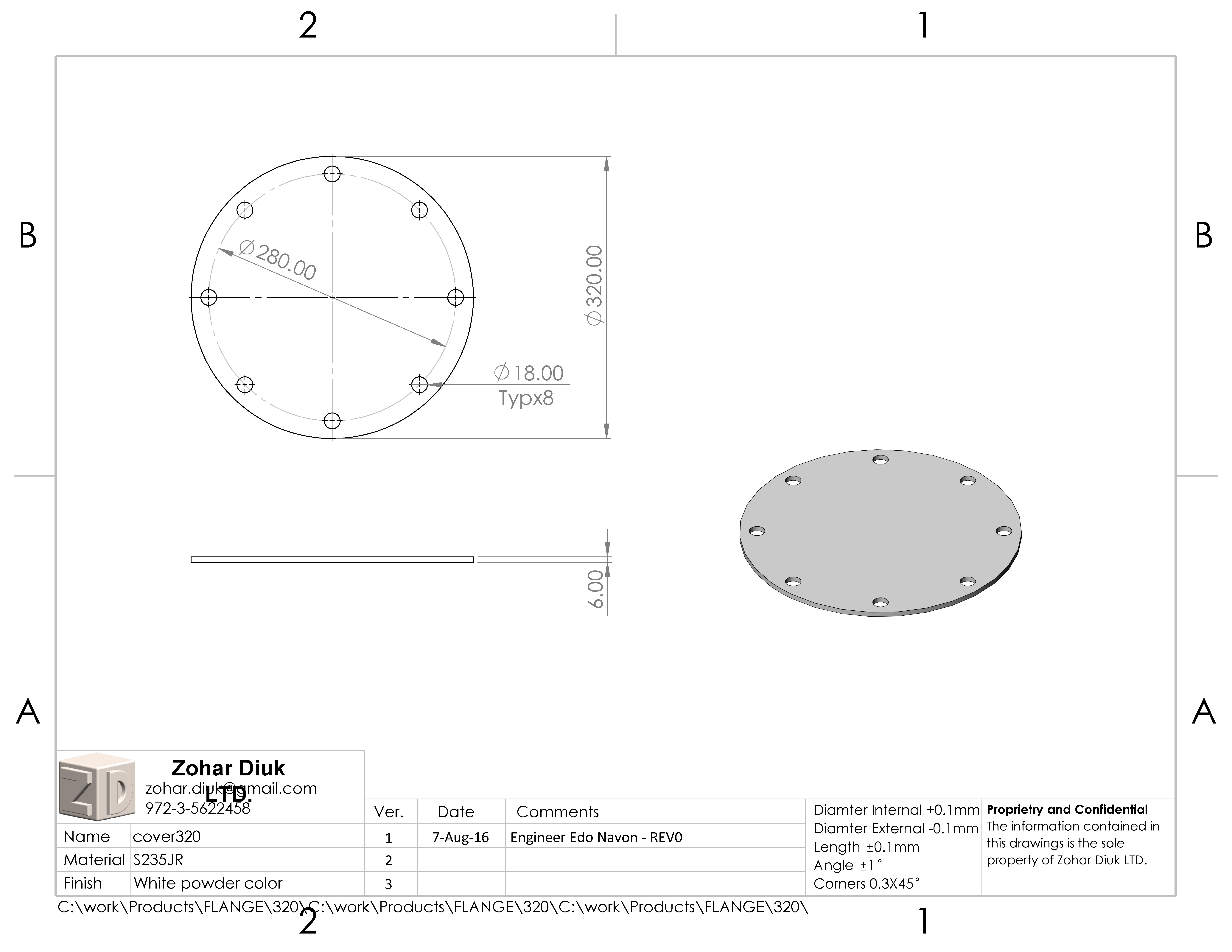 כיסוי פלאנג 8 צול